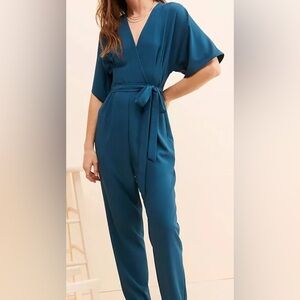 Hutch V Neck Teal Jumpsuit